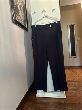 Zac & Rachel Dark Navy Wide-Leg Trousers with Rhinestone Detail